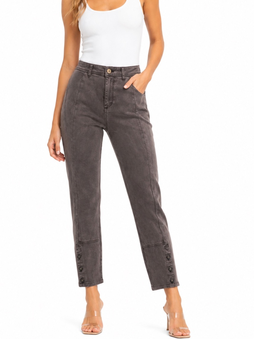 Anthropolgie Size 28 High-Rise Button Hem Charcoal Women's Jeans